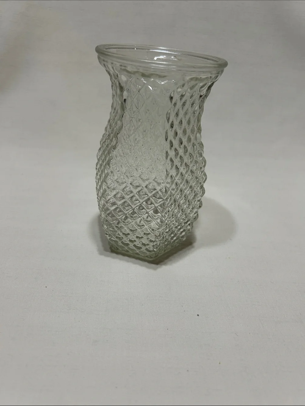 Hoosier 4071 Textured Clear Glass Vase with Diamond Pattern